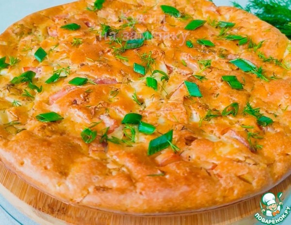 Заливной пирог с пекинской капустой и ветчиной