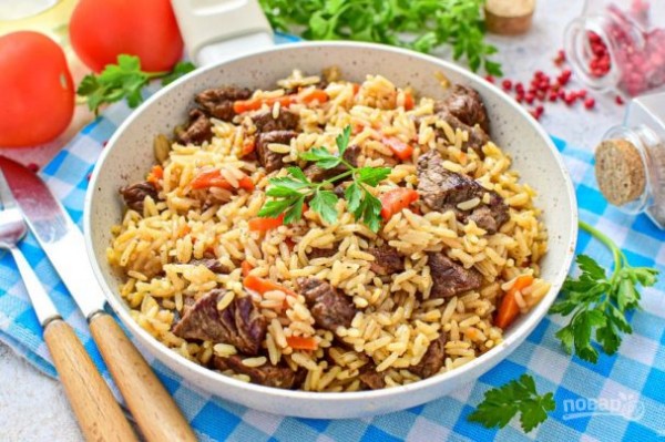 Плов из говядины на сковороде Плов из говядины на сковороде
