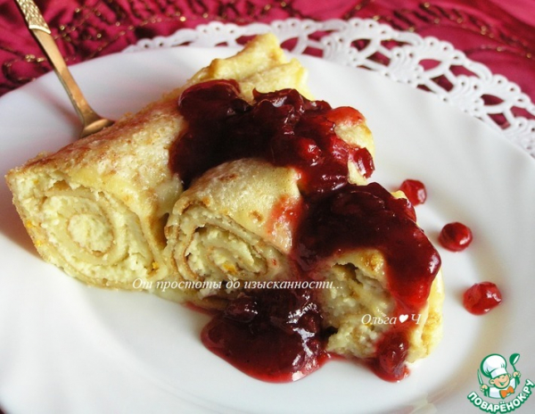 Блинчики с творогом, запеченные в сливках Блинчики с творогом, запеченные в сливках