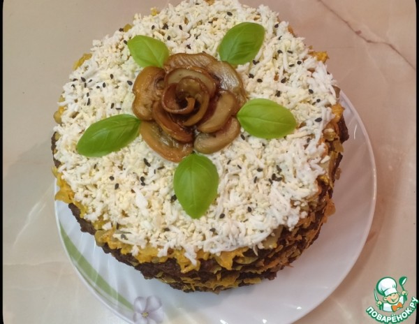 Печеночный торт с грибами Печеночный торт с грибами