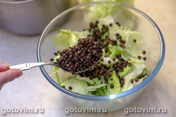 Салат из черной чечевицы с авокадо, помидорами и зеленью Салат из черной чечевицы с авокадо, помидорами и зеленью