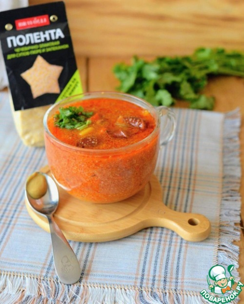 Айнтопф из поленты с копчёными колбасками Айнтопф из поленты с копчёными колбасками