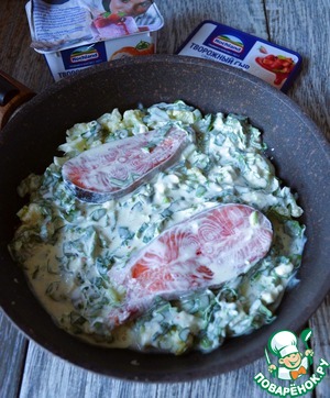 Форель с цветной капустой и шпинатом