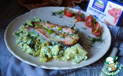 Форель с цветной капустой и шпинатом