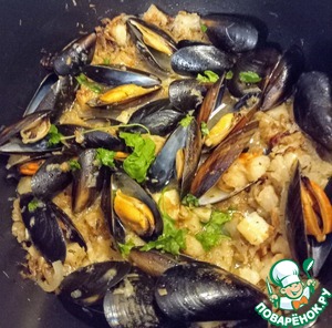 Мидии с беконом и корневым сельдереем